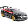 GT3 RC drift 1/10 vue de trois quarts arrière, aileron et jantes dorées